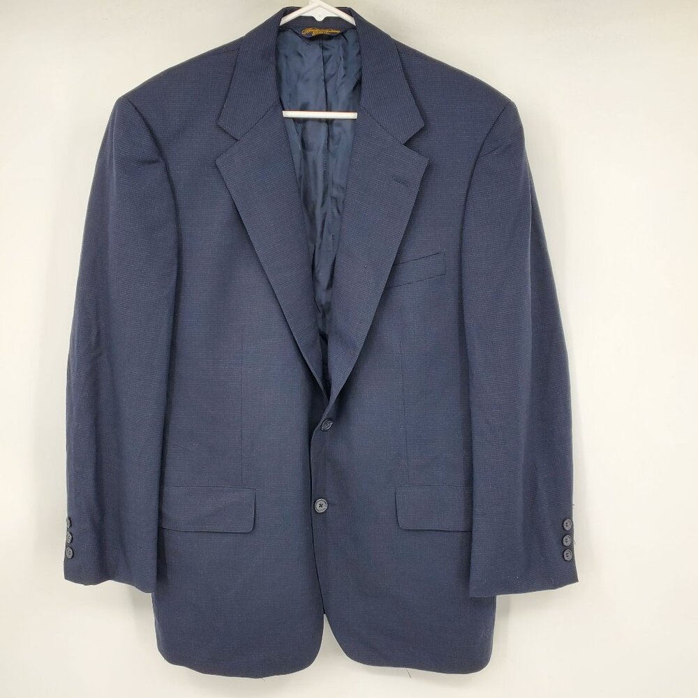 Brooks Brothers Pure New Wool Navy Blue and Black Patterned Blazer Suit Jacket